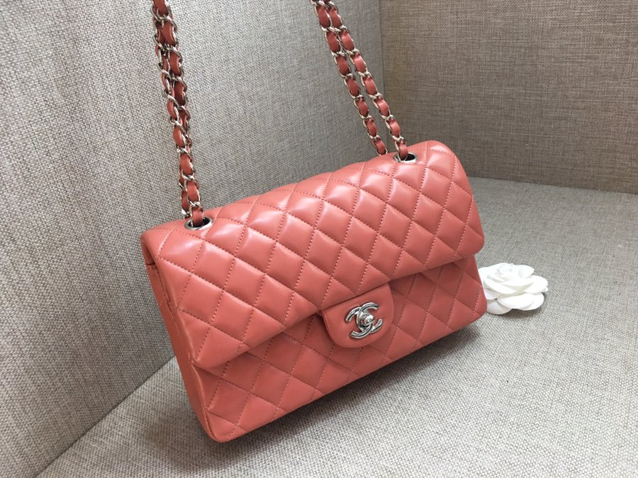 Medium Classic Flap Lambskin Bag AO1112 Cream Pink/Silver